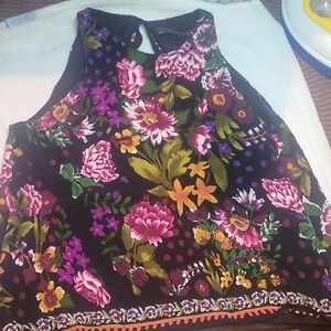 Zara Black and Pink Floral Top